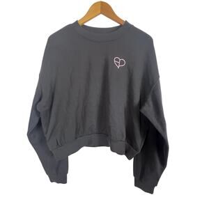 H&M Divided Black Pink Sweatshirt Women's Large Black with Pink Heart‎ (M457)